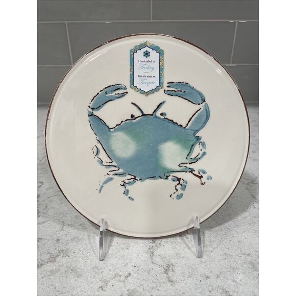 CRAB Papart Ceramic Sealife Turquoise Brown Trim Trivet Hot Plate Turkey 8" NEW - Picture 1 of 6
